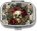 Metal 2 Segment Pill Organizer Travel Friendly Portable Compact Pill Box Cute Pill Case at holde vitaminer, Fish Oil, Kosttilskud, medicin, Tablet til purse, Pocket. (Skull)