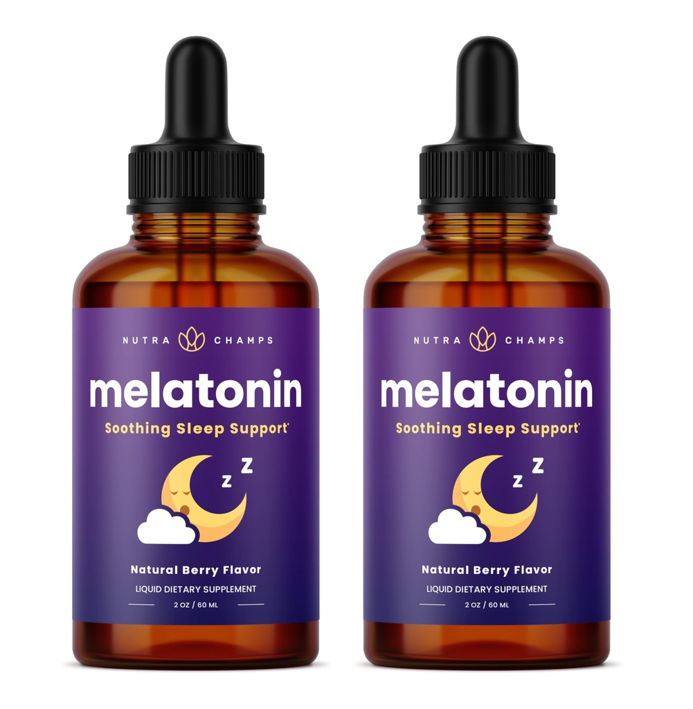 NutraChamps Flydende Melatonin Drops, 480 Servering, Sugar Free Kids Melatonin Flydende Sleep Support, Vegan & Non- GMO, Natural Berry Flavor, Melatonin 1 mg Drops