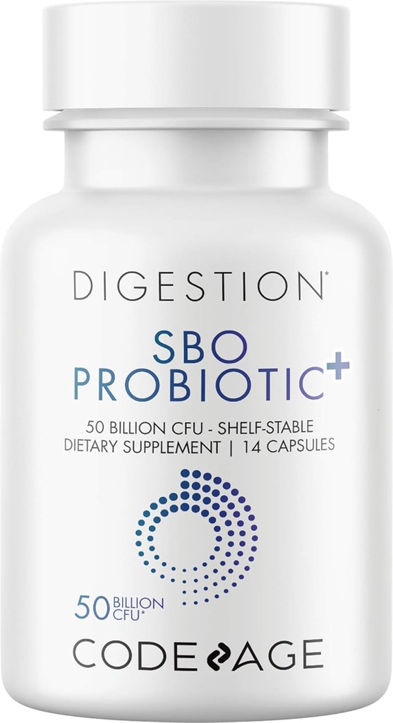 Codeage SBO Probiotika 50 Millioner CFU 'er, Multi Strain Soil- Based Organisms, Travel Sized Shelf- Stable Probiotic Supplement, Organic Fermented Botanisk Blend & Prebiotic, 7-dages formel, 14 kapsler