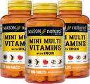 Mason Natural Daily Multiple Vitamin med Jern, Vitamin A, C, D, E, B1, B2, B3, B6, B12, Folate og Calcium til total sundhed, 100 tabletter (pakke med 3)