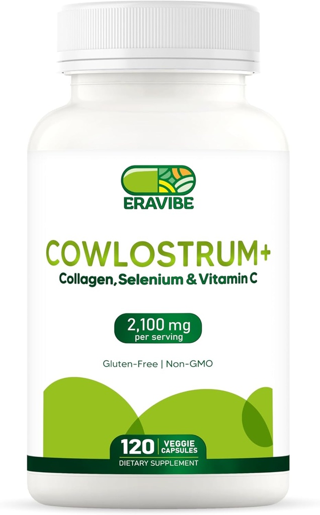 Colostrum Supplement 4 i 1, Collagen, Selenium & C-vitamin - 2100 mg til immunsystem & hudstøtte - 120 Vegankapsler, Glutenfri