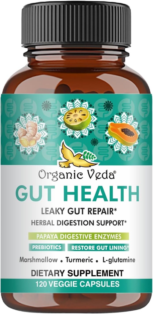 Økologisk Veda Marshmallow gurkemeje supplement - fordøjelse sundhed, Leaky Gut Reparation & Rense Support - Papaya fordøjelige enzymer, Prebiotika, L- Glutamin, Green Banana, Psyllium Husk - 120 Capsule