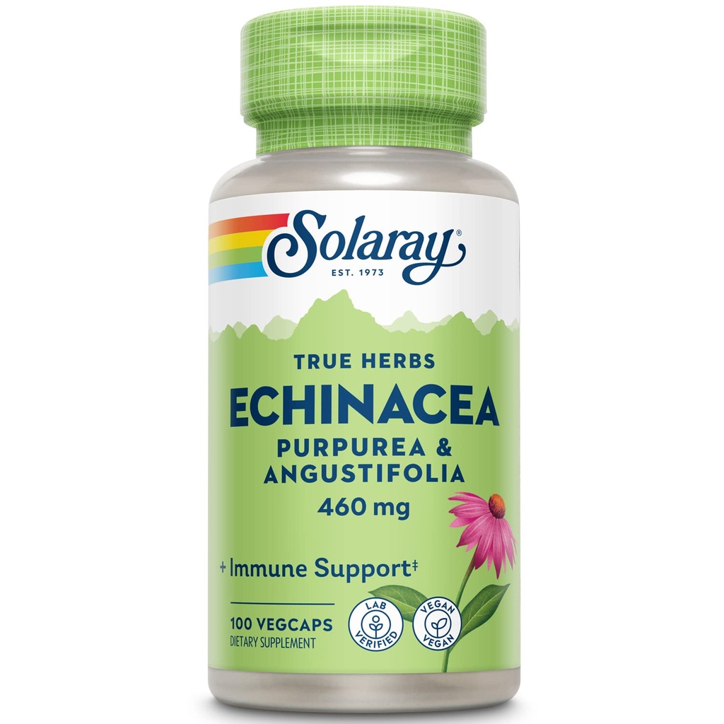 SOLARAY Echinacea Angustifolia & Purpurea Root, Veg Cap (Btl- Plastic) 460mg
