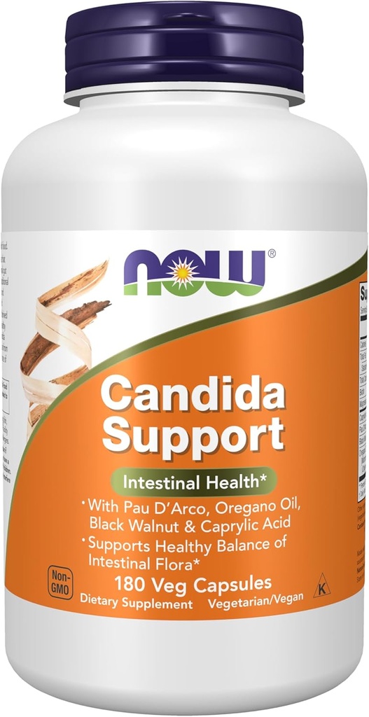 Now Foods Supplements, Candida Support med Pau D 'Arco, Oregano Oil, Black Walnut & Captac Acid, 180 Veg Kapsler