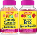 WellYe Gurkemeje Kids + Vitamin B12 Kids, Gummies Bundle - Great Tasting, Vitamin Supplement, Gluten Free, GMO fri, Chewable Gummy
