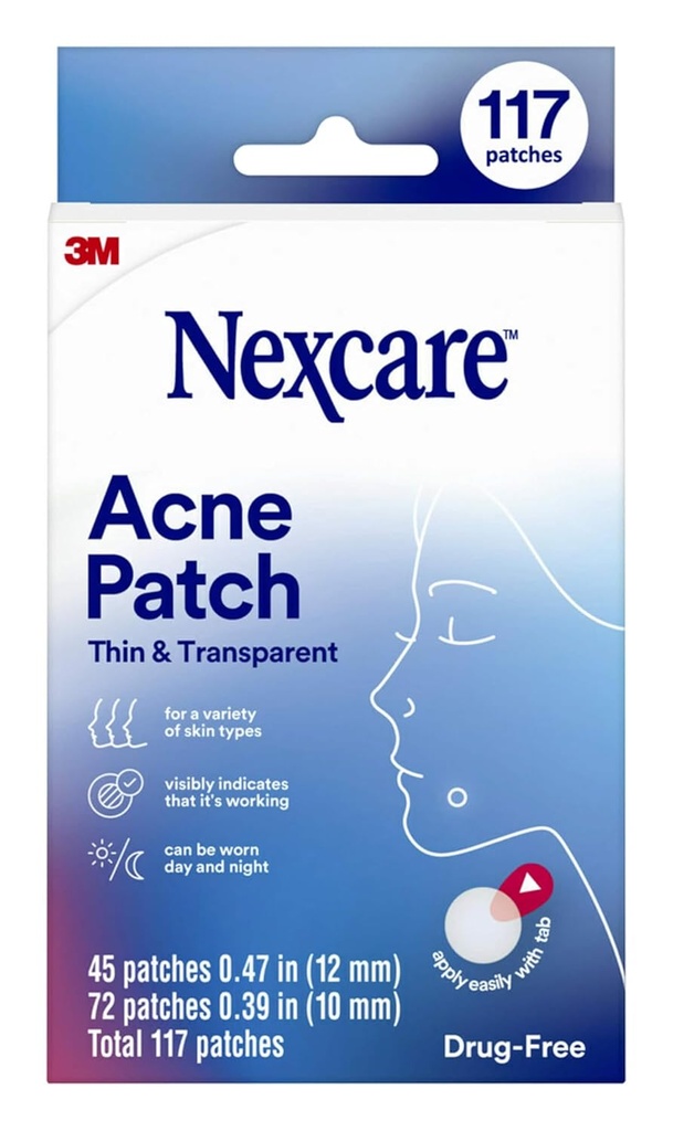 Nexcare Thin og gennemsigtig Acne Patch, Skin Cover Absorbs Pus og olie fra Clogged Pores, Lavet med hydrokolloid, fanen tillader nem fjernelse fra Liner - 117 Pimple Patches