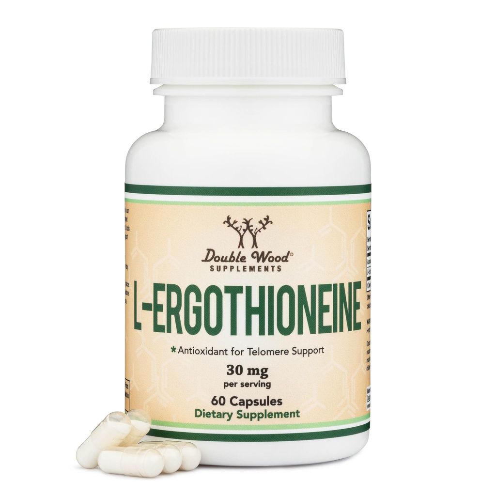 Ergothioneine Supplement (EGT) 30mg af Pure, Plant- baseret L- Ergothioneine Per Capsule, 60 Greve (Kan understøtte lang levetid og sund aldring) Non-GMO, Gluten Free, Vegan Safe by Double Wood