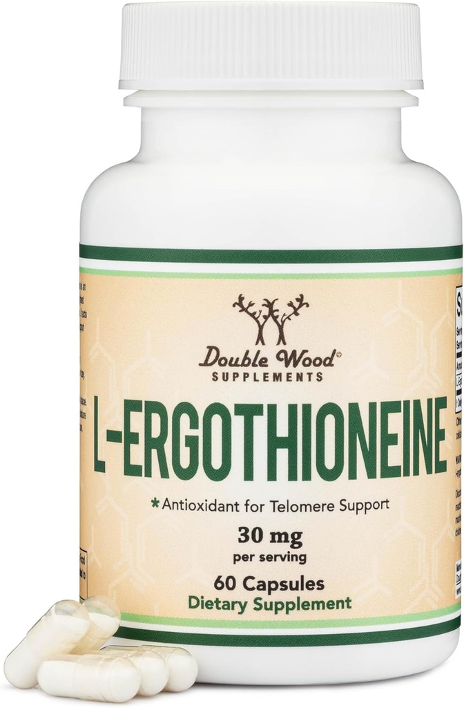 Ergothioneine Supplement (EGT) 30mg af Pure, Plant- baseret L- Ergothioneine Per Capsule, 60 Greve (Kan understøtte lang levetid og sund aldring) Non-GMO, Gluten Free, Vegan Safe by Double Wood