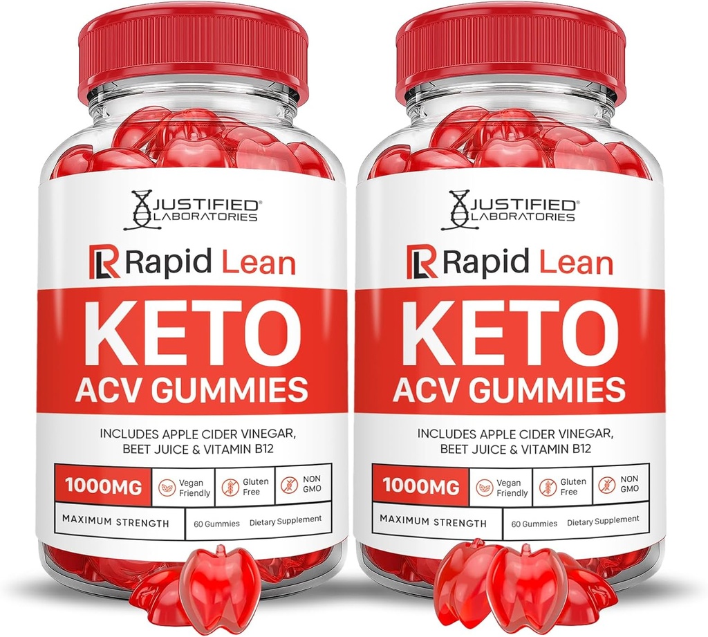 (2 Pack) Rapid Lean Keto ACV Gummies Advanced Formel 1000MG Rapid Lean Keto Gummies Apple Cider Vinagar Formuleret med Pomegranat Beet Juice Powder B12 Vegan Non GMO 120 Gummys