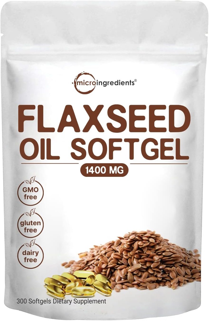 Flaxseed Oil 1400mg Softgels, 300 Counts MSD 124; w / 700mg ALA Omega 3, Cold Pressed, Rich in faty acid, Alpha Linolensyre, Support Heart Health & immunsystem MSD 124; Non- GMO, No Gluten - 300 Servere