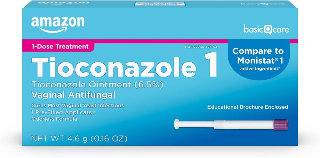 Basic Care Tioconazol Salve 6, 5 Procent, 1 - dosis Behandling, Vaginal Gær Infektion Behandling For kvinder, Feminin Care, 0, 16 Unse (pakke med 1)