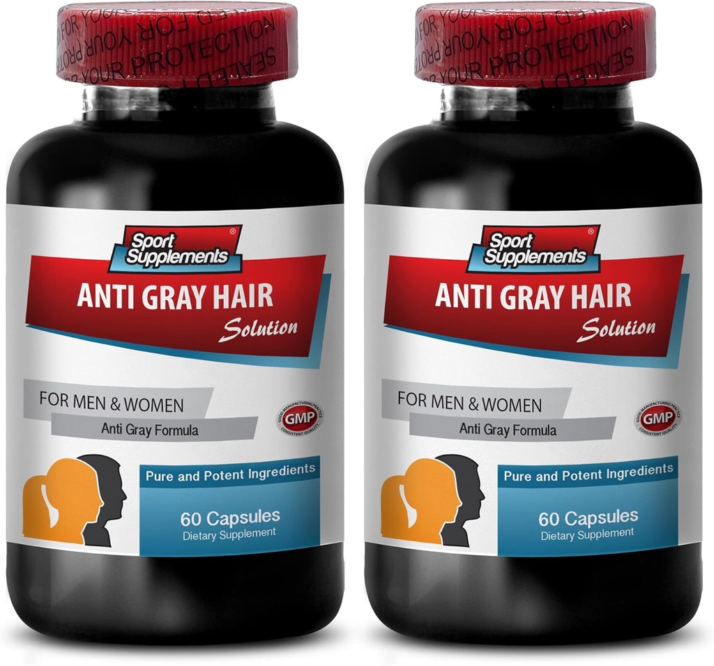 Gendanne hårfarve - Anti grå hår naturlige formel for mænd og kvinder - B6-vitamin, PABA, biotin, Anti grå hår supplement, grå hårpiller, biotin supplement, folinsyre, L-Tyrosin, 2 Bot 120 Caps