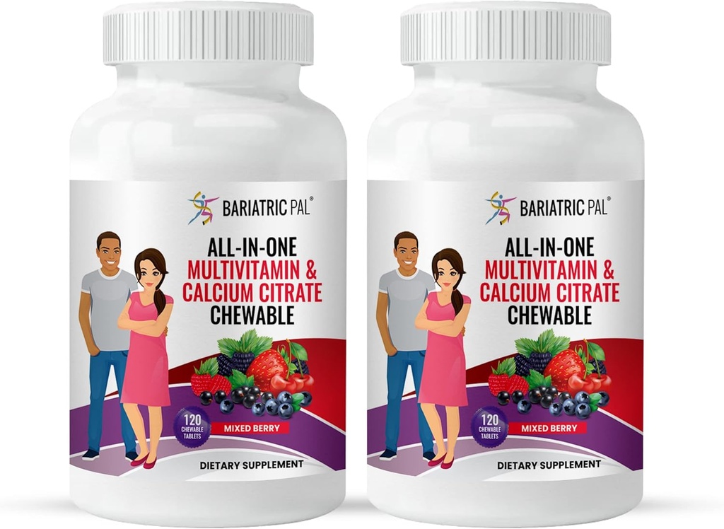 BariatricPal All- in- ONE Chewable Multivitamin med Calcium Citrate & Iron - blandet berry (60- dages forsyning)