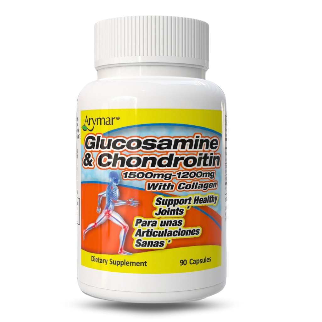 ARYMAR Glucosamin 1500 mg og Chondroitin 1200 mg sammen med Collagen - fælles sundhedstillæg - 90 kapsler