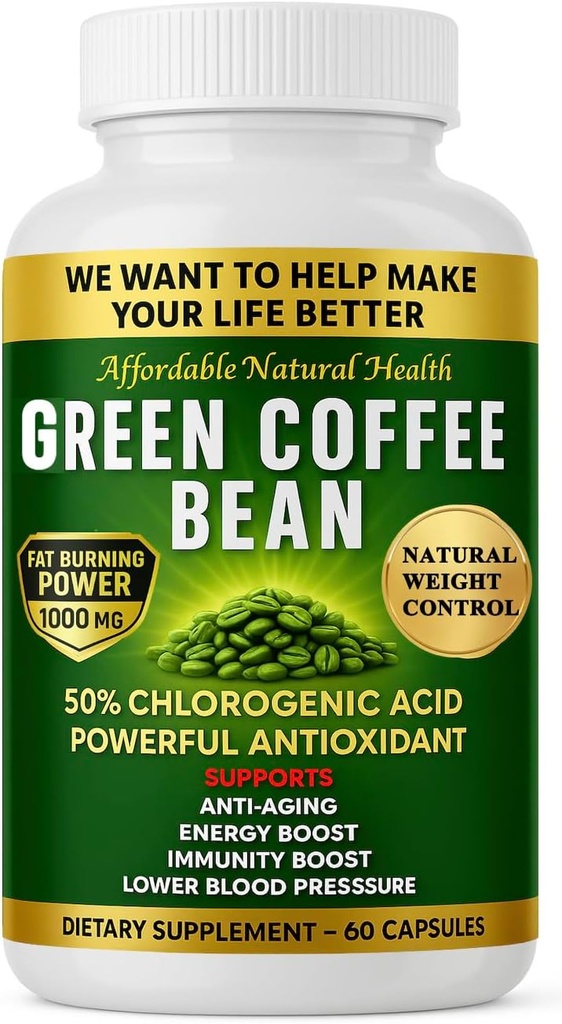 Heaven 's Gate Green Coffee Bean Extract, 100% Pure Green Coffee Bean Capsules, 50% Chlorogen Acid, 10.000 mg, 60 Kapsler, 2 Måned Supply, Non- GMO og Gluten Free, Traditional Herbal Supplement