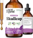 Wild & Organic Skullcap Herb Tinktur - Skullcap supplement til Mood Support - Afslappende flydende ekstrakt dråber - Vegan, Sukker & Alkoholfri - 4 fl oz