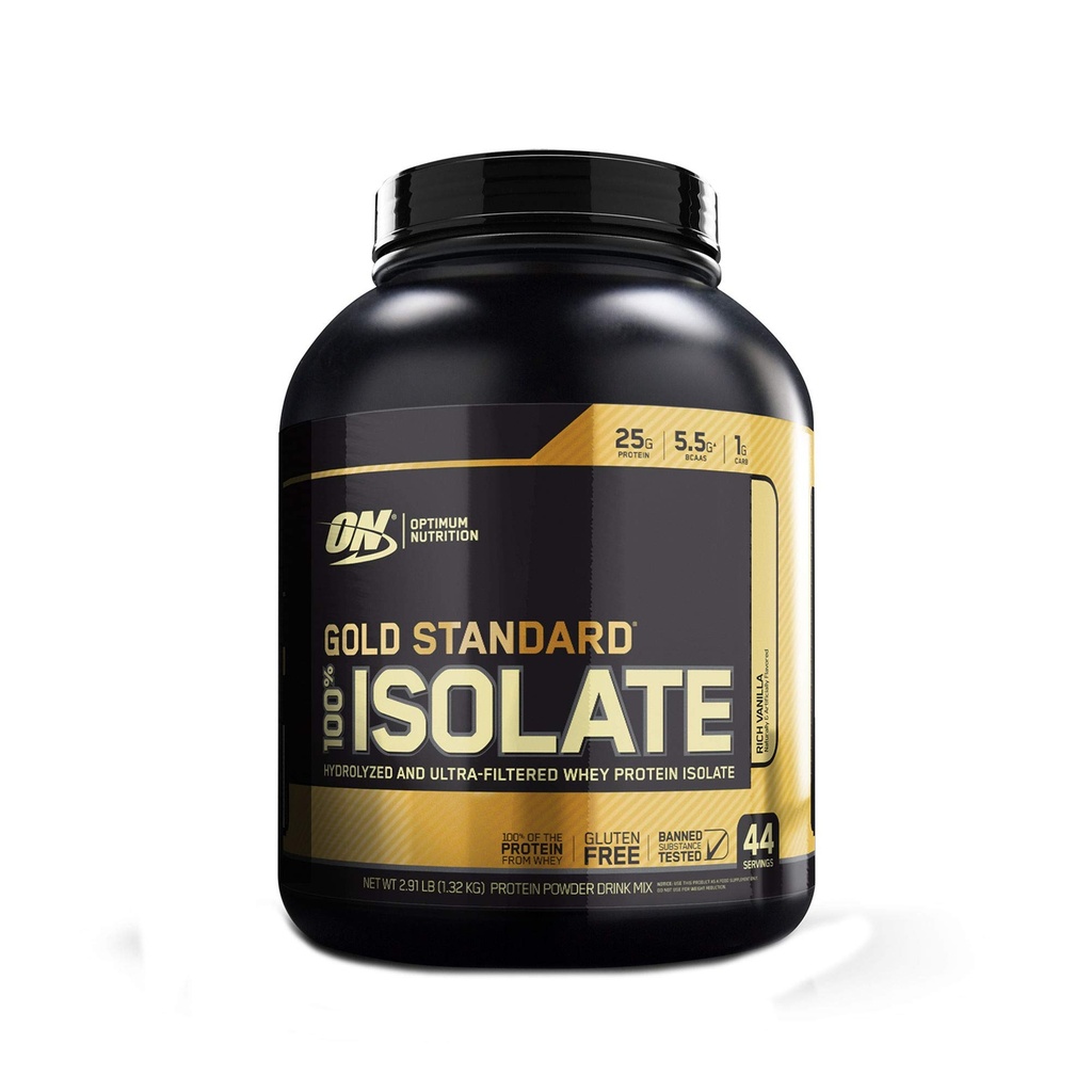Optimum Nutrition Gold Standard 100% Isolere 3 LB TUB 2019 44 Servering Ny HYDROLYZED og Ultra Filtret Premium Isolate Protein (Vanilla)