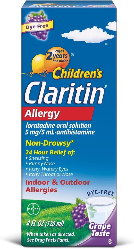 Claritin Børns 2 timers non- Drowsy Allergi Oral opløsning 5 mg / 5 ml, Grape 4 Fl Oz