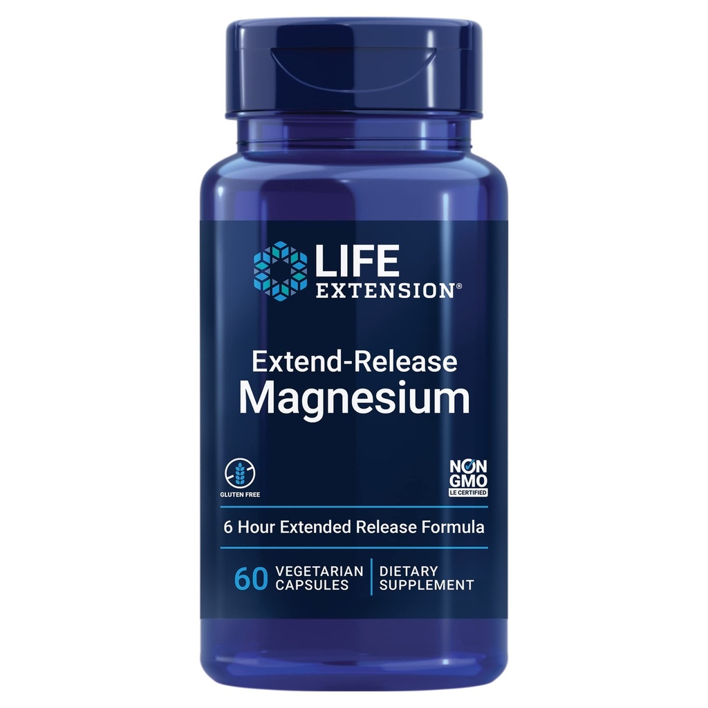 Livs forlængelse Exten- Release Magnesium, forlænget Heart & Bone Health Support, Kardiovaskulær & Blood Pressure Health Support, biotilgængelig formel, Gluten- Free, Non- GMO, Vegetar, 60 Kapsler