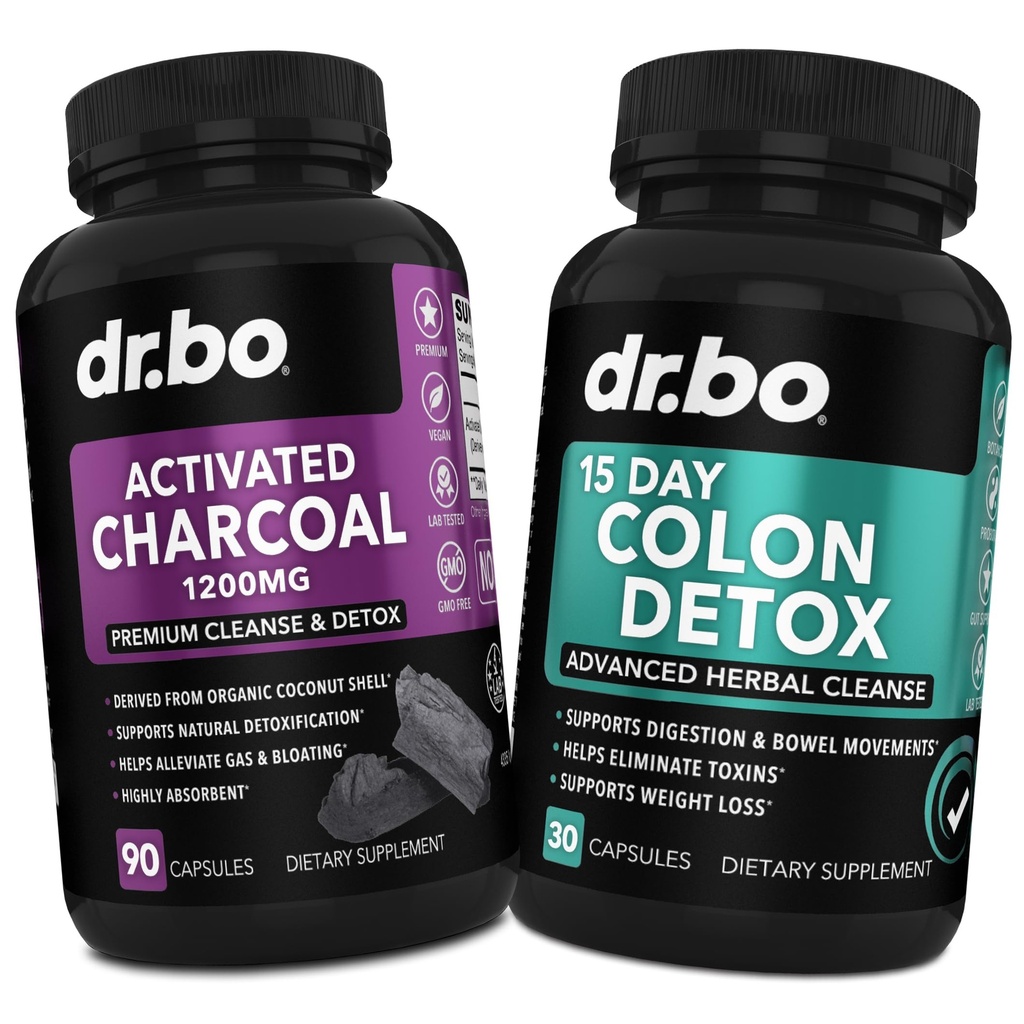 Aktiveret Charcoal & Colon Cleanser Detox - Organic Coconut Charcoal Pills & Colon Cleanse for Mave Gas Bloat & Regularitet - Mave Movement Kosttilskud til Mave Bloating, Gut Support