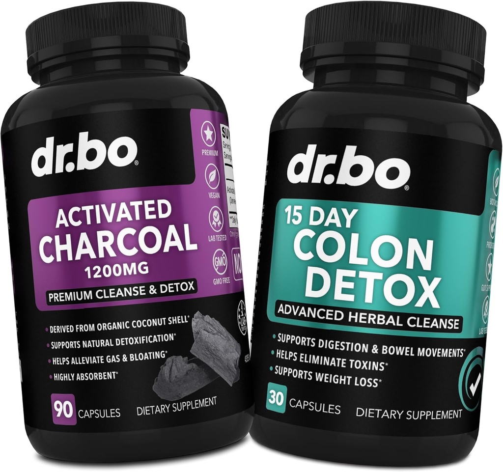 Aktiveret Charcoal & Colon Cleanser Detox - Organic Coconut Charcoal Pills & Colon Cleanse for Mave Gas Bloat & Regularitet - Mave Movement Kosttilskud til Mave Bloating, Gut Support