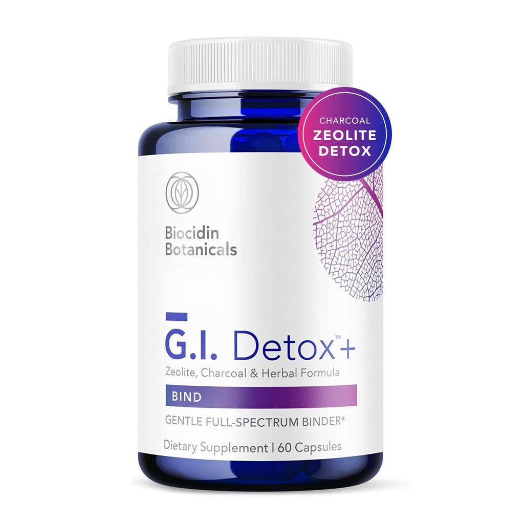 Biocidin G.I. Detox + Aktiveret Charcoal Binder & Zeolite Detox Kosttilskud med Silica - Hjælper Bind & Clear Toxins - Understøtter fuld kropsvisitering og kan reducere bloating (60 kapsler)