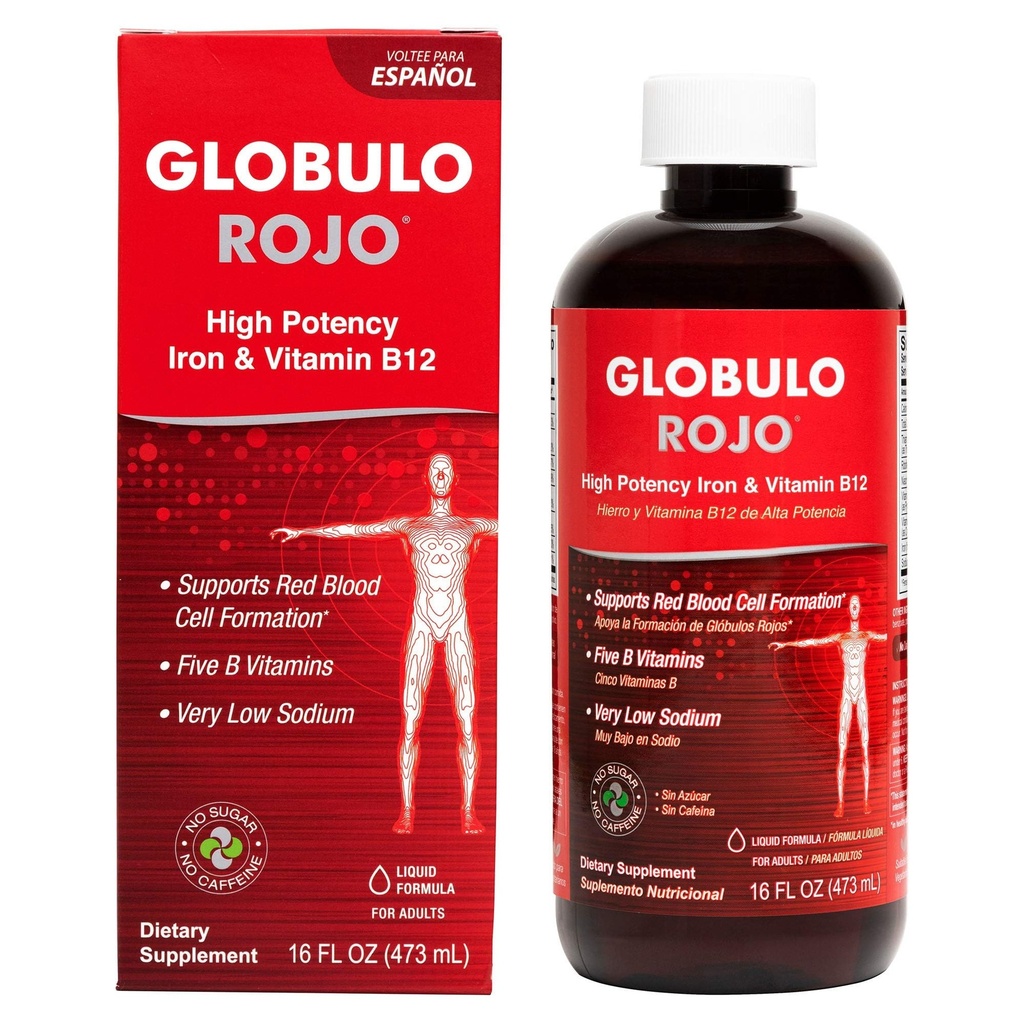 Globulo Rojo jerntilskud - flydende kost supplement med høj potens jern & B vitaminer (Vegan) (16 Fl Oz (pakke med 1))