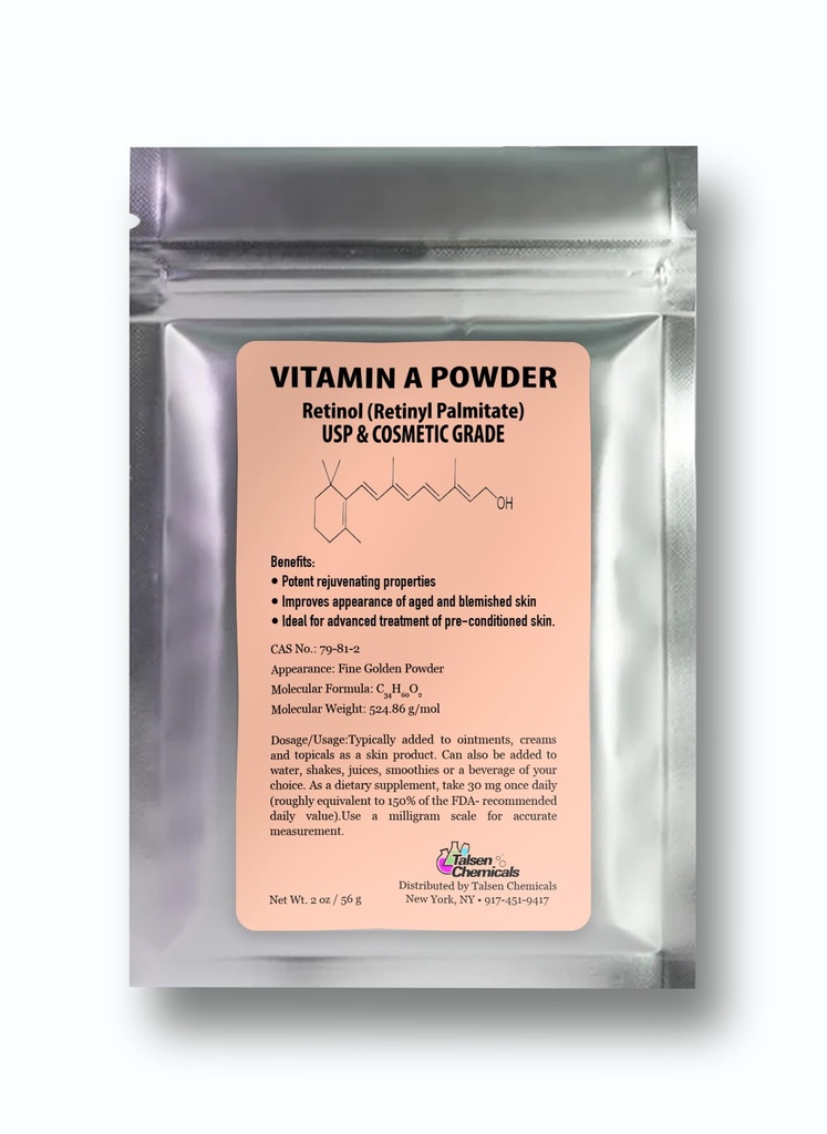 Vitamin A Pulver Retinyl Palmitat, Pure Retinol Pulver Vitamin Opløseligt Vitamin A USP & Kosmetisk Grade (2 oz. / 56 Bedste)