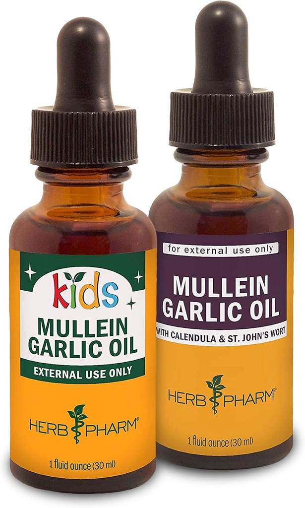 Herb Pharm Mullein Hvidløgsolie, 1 Oz og børn Mullein Hvidløgsolie, 1 Oz Herbal gave sæt