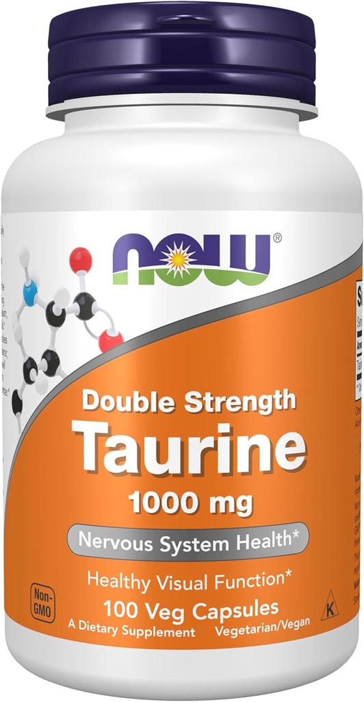 Now Supplements, Taurine 1000 mg, Double Strength, Nervesystemet Sundhed *, 100 Veg Kapsler