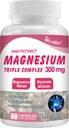 Triple Magnesium Complex Supplement, 300mg Magnesium (Glycinat, Malat & Citrate) Complex for Muscles, Nerves, Bone & Energy Year 124; Vegan, Non- GMO Mear 124; 60 Kapsler