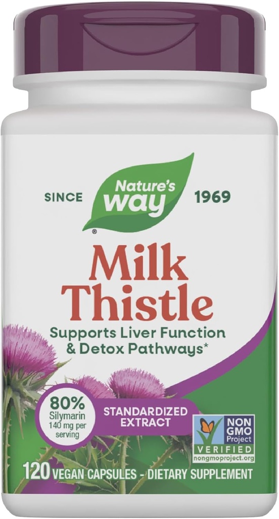 Nature 's Way Milk Thistle, Understøtter leverfunktionen & Detox Pathways *, 175 mg Milk Thistle Seed Extract Standardiseret til 80% Silymarin per Serving, Vegan, 120 Kapsler (Packaging May Vary)