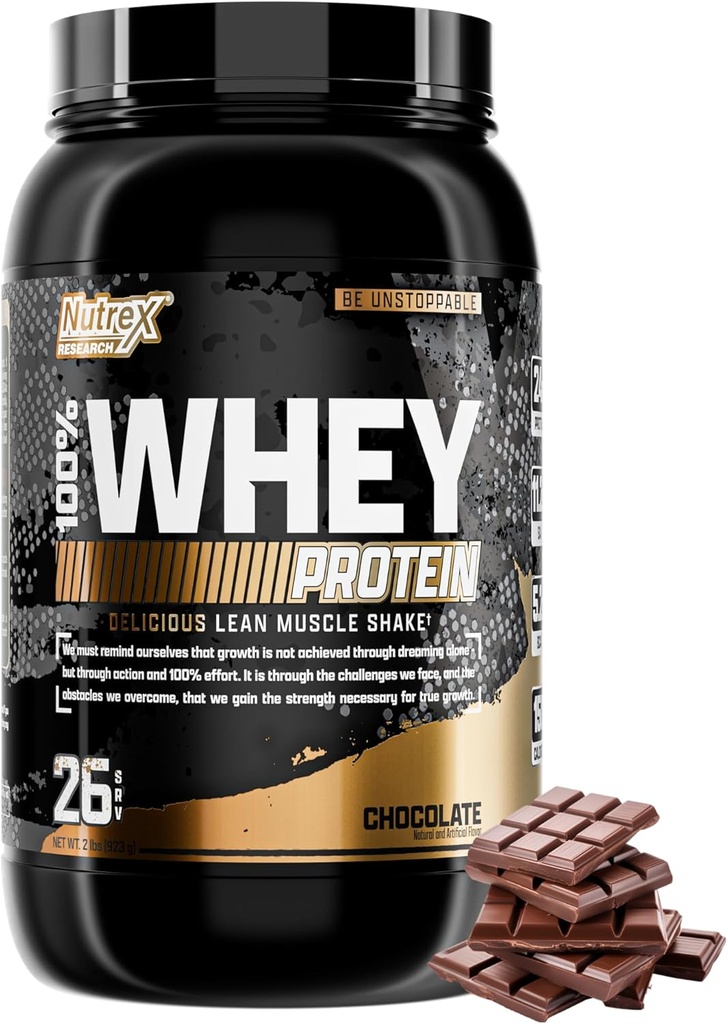 Nutrex Forskning Chokolade Whey Protein Powder # 124; 100% Whey Protein Supplement # 124; Forbedret muskel Builder & Recovery Protein med fordøjelige enzymer til mænd og kvinder - 25g Protein (Chokolade, 2 Pund)