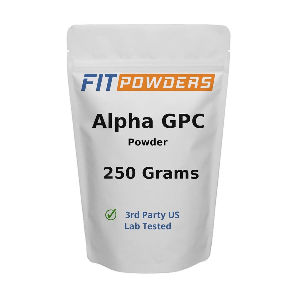 Alpha- GPC Powder 250 Bedste, Non- GMO Alpha GPC Supplement Cholin Powder, Vegan, Tredjeparts testet, Pre- Workout, Hukommelse og Fokus, med Scoop