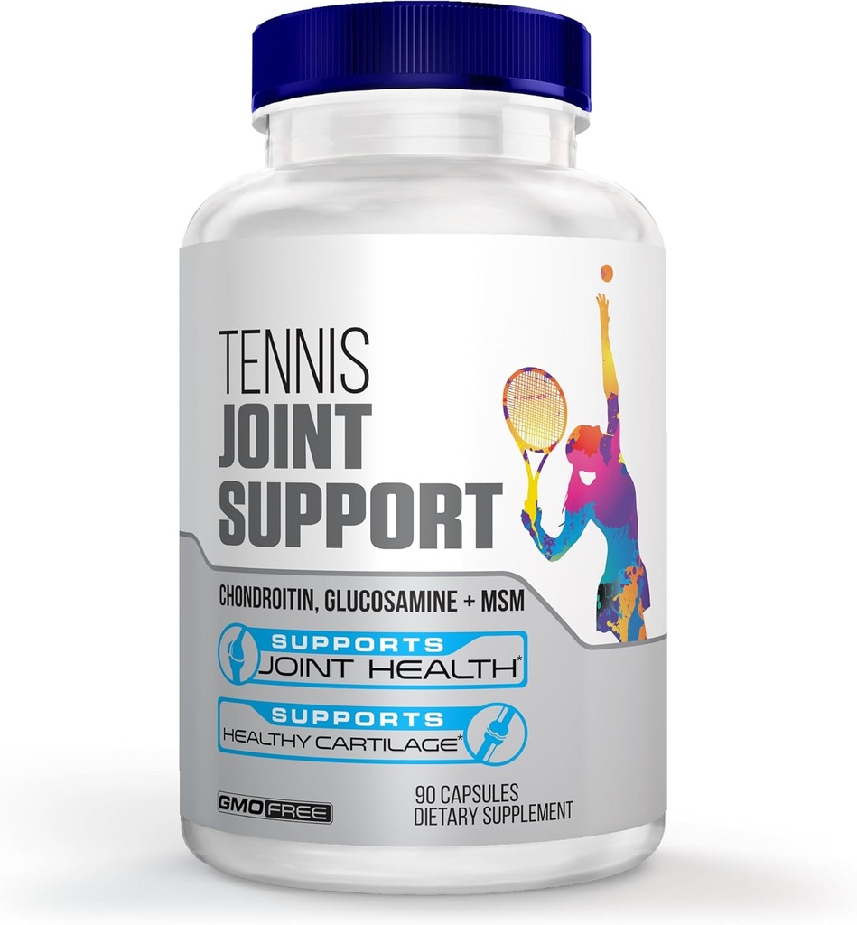 Tennis Joint Support Supplement - Sunde Knees, Tilbage, Cartiage, & Joints - Glucosamin Chondroitin SM- GMP Certified Tennis Kosttilskud og fælles støtte til atleter - 90 Kapsler