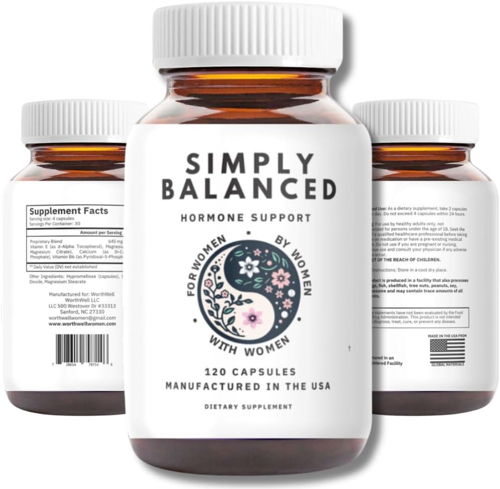 Simpel balance - Hormonbalance for kvinder - Genopret HormonHarmoni - PMDD Kosttilskud til kvinder - Paumenopause - Menopause - Cortisol Reducer - PMS - PCOS Kosttilskud - 120 ct