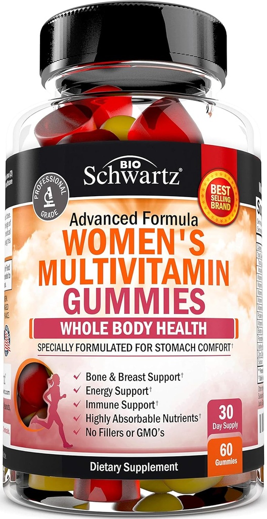 Kvinders Multivitamin Gummies med vitamin A C B6 B12 D & E Vitaminer til immunforsvar - Gummy Multivitamin til kvinder til Ben Bryst Skin fælles & Energy Kosttilskud, blandet berry flavor, 60 Ct