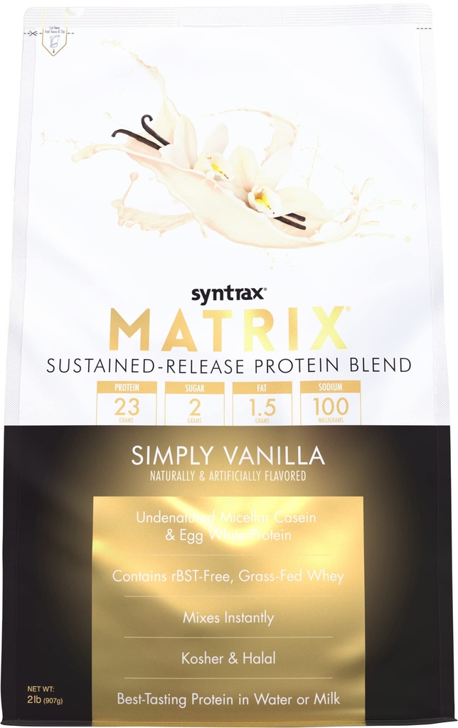 Syntrax Nutrition Matrix - Vedvarende Release Protein Blend, simpelthen Vanilla 2 lbs. Real Vanilla Bean Specks