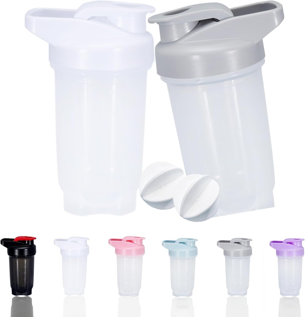 Shaker Flaske Protein Shakes Cup og 10- Ounce / 300ML Shaker- Flaske med Whiske Bolde, Protein Shaker- Flasker Set, Non- BPA plast (Grå + hvid (2PCS))