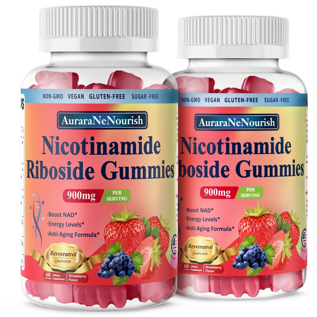2 Pack NAD Resveratrol supplement, Sugar Free 900mg gummies med Quercetin, Collagen, Vitamin Support Anti Aging, Cell Regeneration, Energy Boost, Hud Forbedring for kvinder Mænd