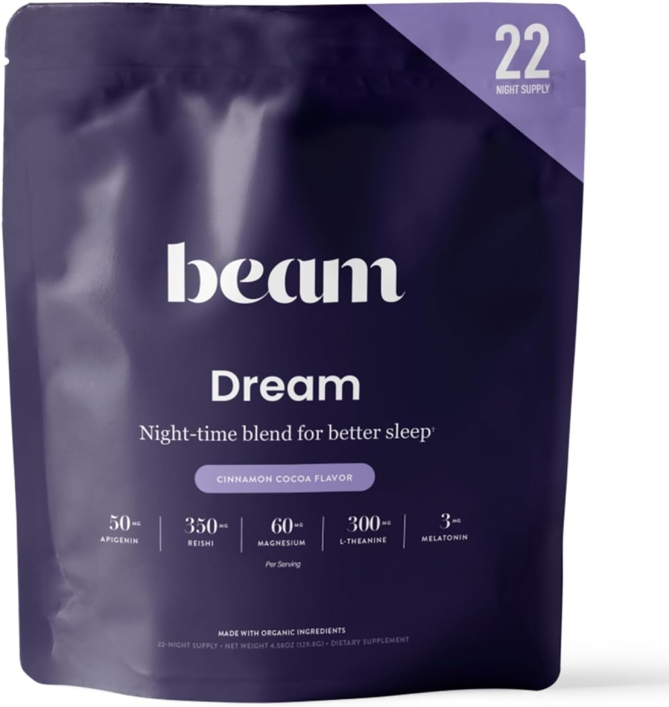 Beam Dream Sleep Powder, L- Theanin, Apigenin, Reishi og Magnesium, Tredjeparts testet Natural Sleep Aid & Sleep Supplement for Deep Sleep, Afslapning og Inddrivelse, Natural Sleep Support, 22 Serveringer