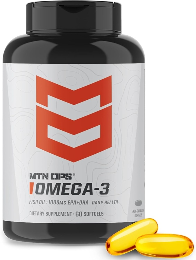 MTN OPS Omega 3 Fish Oil Supplement, 1000mg Fatty Acid Softgels for Healthy Heart, Joint & Bone Health, 30 Servings