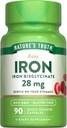 Nature 's Truth Iron Supplement for Women & Mænds - 124; 28 mg - 124; 90 Kapsler - 124; Iron Bisglycinate - 124; Non- GMO, Gluten Free