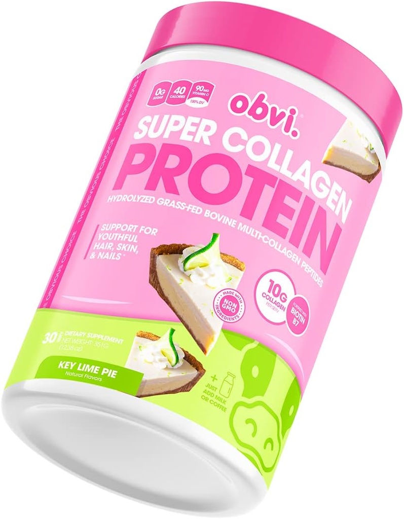 Obvi collagen peptider Protein Powder Buddy 124; understøtter Gut sundhed, sundt hår, hud, negle med Biotin & Vitaminer Buddy 124; Hydrolyzed Grass- Fed Bovine Buddy 124; Ingen sukker, Gluten- Free Buddy 124; 30 Servere, Key Lime