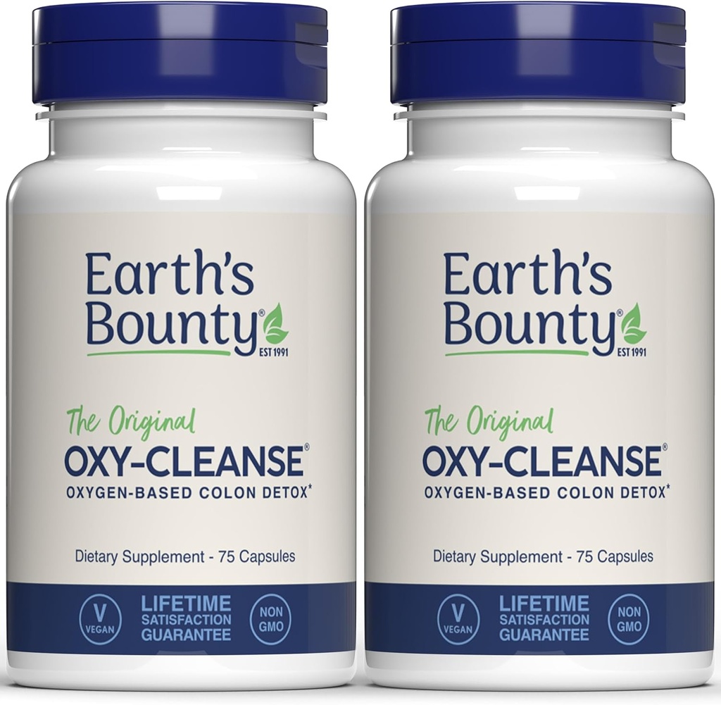 Jordens Bounty Oxy- Cleanse Colon Conditioner - Gentle Colon Cleanse til fordøjelse Wellness - Forstoppelse Relief - Natural Colon Detox - 75 Kapsler - 2 - Pack