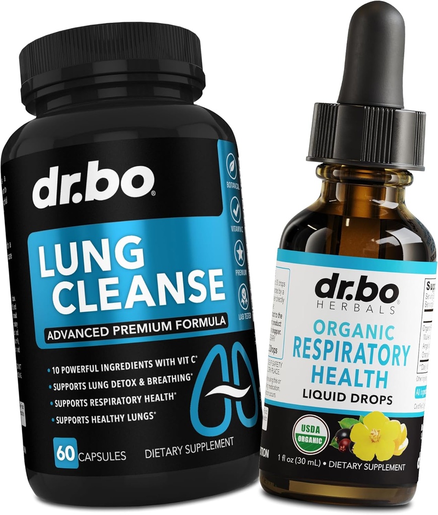 Lung Cleanse Support Pills & Drops - Organic Respiratory Health Drops Supplements Herbal Lung Cleanse, Mullein - Herbal Detox til Lungs & Bronchial Mucus Health Mullein