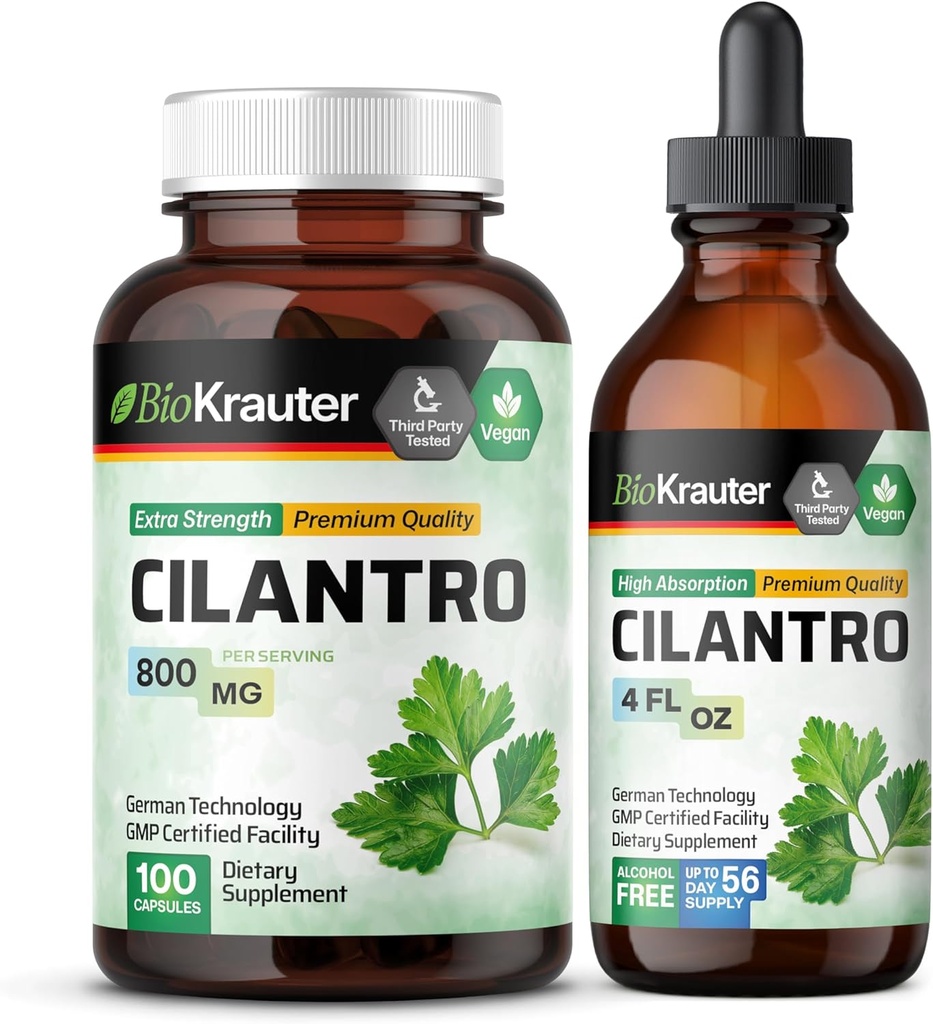 BIO KRAUTER Cilantro 100 Kapsler & Cilantro Tincture 4 Fl. Oz.