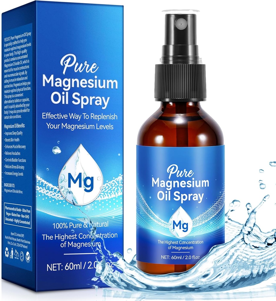Generisk Magnesiumolie, 100% Pure & Natural Magnesium Oil Spray Organic for Feet, Muskel, Hår & Hud, Let at Absorption, Tematisk Magnesium Spray 2 fl oz