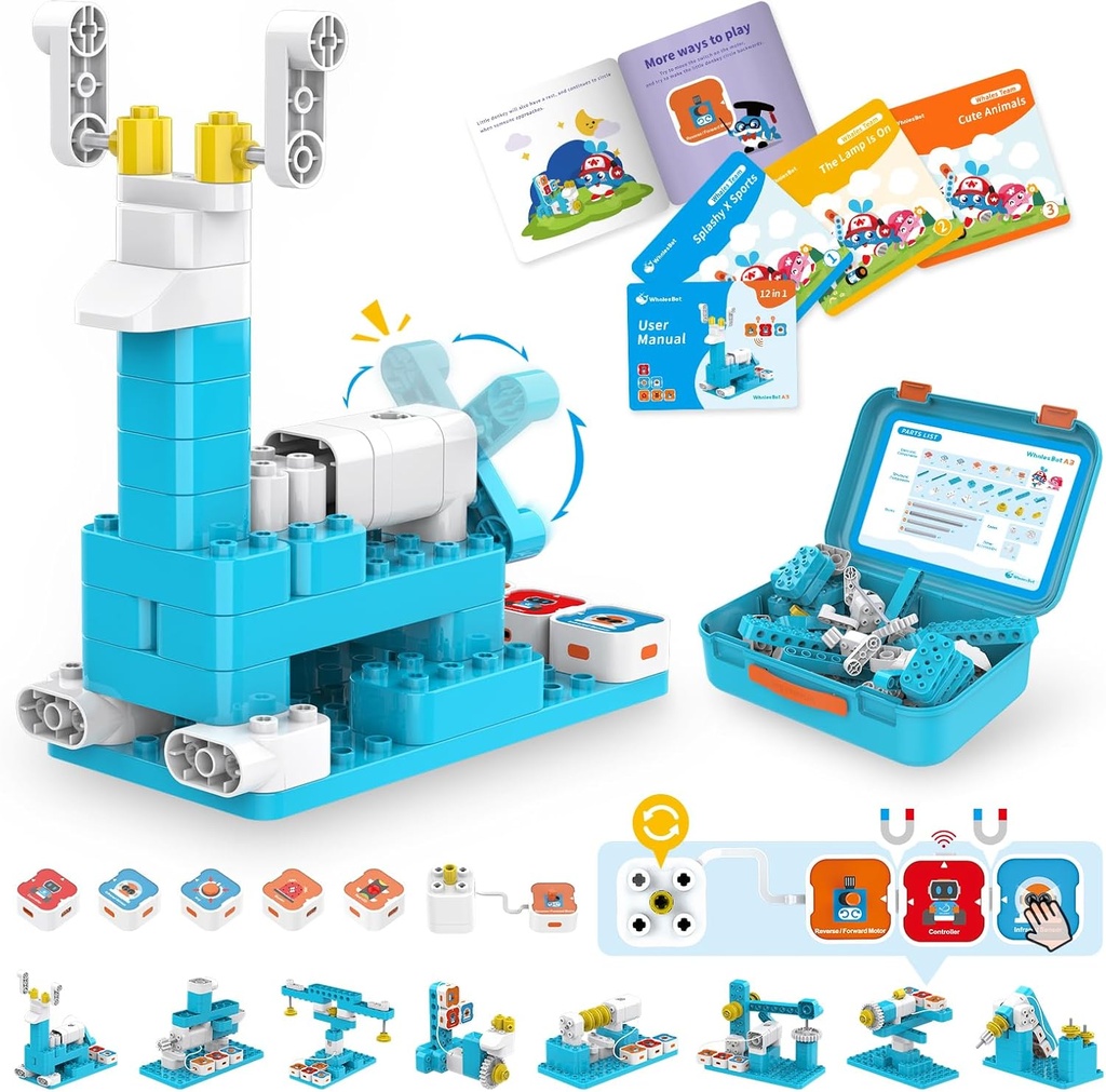 WhalesBot A3 12-in-1 STEM Blocks Coding Robot Kit for Kids, 61-Piece Educational Building Set med interaktiv historiefortælling, Ideel Toy gave til drenge og piger alder 3-6