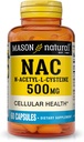 MASON NATURAL NAC N, Acetyl, L, Cysteine 500 mg, 2 Måned Supply, Understøtter Normal Cellular Health, Immunsystemet Booster for General Wellness, 60 Kapsler